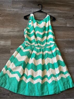 Just...Taylor Green and Cream Chevron Fit-and-Flare Dress